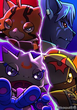 1boy absurdres animal_ear_piercing animal_ears blue_eyes chiropmon closed_mouth colored_tongue commentary commentary_request crescent crescent_facial_mark cross-shaped_pupils digimon digimon_(creature) digimon_beatbreak english_commentary facial_mark fangs fangs_out forehead_mark from_side frown furry furry_male gecko gekkomon highres hood hood_up hoodie looking_at_viewer male_focus mixed-language_commentary murasamemon open_mouth piercing print_hoodie pristimon purple_tongue red_eyes signature snout split_screen symbol-shaped_pupils tongue tongue_out twitter_username uvula watagashikn white_hair yellow_eyes