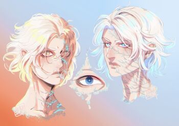 Rule 34 | 1boy, aquiline nose, blackberreh-art, blue eyes, closed mouth, design speculation, highres, michael crew, nose, parted lips, scar, short hair, the magnus archives, thick lips, white hair