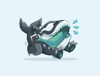 1boy claws commentary english_commentary fangs fins fish_tail hanjosi highres jeff_(marvel) jeff_the_land_shark_(devouring_duo) looking_to_the_side marvel marvel_rivals open_mouth pawpads running shark shark_fin shark_tail symbiote tail tongue tongue_out