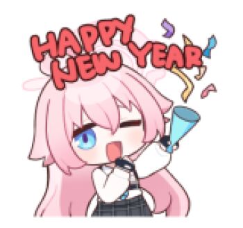 1girl ahoge animated animated_png black_skirt blue_archive blue_eyes chibi chibi_only confetti halo happy_new_year holding holding_party_popper hoshino_(blue_archive) line_sticker_available long_hair looking_at_viewer lowres new_year non-repeating_animation non-web_source official_art one_eye_closed party_popper pink_hair shirt simple_background skirt solo transparent_background upper_body white_shirt