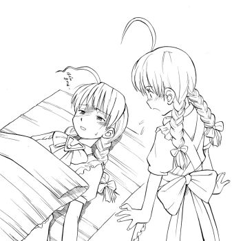 Rule 34 | ahoge, braid, greyscale, me-tan, monochrome, os-tan, twin braids, we-tan
