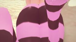 1girl 3d aged_up animated ass ass_focus beatrice_(re:zero) blonde_hair breasts close-up feet foot_focus from_behind huge_ass iridiusk koikatsu long_hair pantyhose re:zero_kara_hajimeru_isekai_seikatsu sand shadow solo striped_clothes striped_pantyhose swinging_legs teasing video