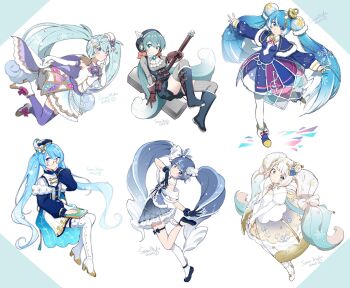 6+girls agonasubi aqua_eyes aqua_hair belt beret black_hair blue_boots blue_capelet blue_dress blue_eyes blue_gloves blue_hair blue_hat blue_hood blue_skirt book book_on_lap boots bow bridal_sleeves brown_gloves cape capelet christmas_ornaments christmas_ornaments_in_hair closed_mouth compass crystal domino_mask double_w dress eighth_note elbow_gloves epaulettes everyone eye_mask fake_horns finger_to_own_chin footwear_bow from_above full_body fur-trimmed_capelet fur-trimmed_dress fur-trimmed_gloves fur_trim gem gloves gold_trim gradient_hair grey_shirt grey_thighhighs grey_vest hair_ornament hair_ribbon hammer hand_in_own_hair hand_on_book hat hat_feather hat_ribbon hatsune_miku headphones high_heel_boots high_heels highres hikimayu hoop_skirt horned_headwear horns invisible_chair jewelry knee_boots layered_dress layered_skirt leg_up leggings long_hair long_sleeves looking_at_viewer mask mini_hat multicolored_hair multiple_girls multiple_persona musical_note musical_note_print neckerchief outstretched_arms own_hands_together pleated_skirt puffy_long_sleeves puffy_sleeves purple_thighhighs quilted_clothes ribbed_shirt ribbed_thighhighs ribbon see-through_dress_layer semi-rimless_eyewear shirt sideways_glance simple_background single_thighhigh sitting skindentation skirt sleeveless sleeveless_shirt slippers smile snowflake_brooch snowflake_hair_ornament snowflake_ornament snowflake_print stained_glass standing standing_on_one_leg star_(symbol) streaked_hair tassel thigh_boots thigh_strap thighhighs treble_clef twintails twintails_with_braided_base two-tone_hair v v-shaped_eyebrows very_long_hair vest vocaloid w waist_bag war_hammer wavy_hair weapon white_background white_boots white_cape white_dress white_gloves white_hair white_hat white_leggings white_neckerchief white_ribbon white_shirt white_skirt white_slippers white_streaks white_thighhighs wrist_compass yellow-framed_eyewear yuki_miku yuki_miku_(2025) yuki_miku_(2025)_(candidate_no.1) yuki_miku_(2025)_(candidate_no.2) yuki_miku_(2025)_(candidate_no.3) yuki_miku_(2025)_(candidate_no.4) yuki_miku_(2025)_(candidate_no.6)