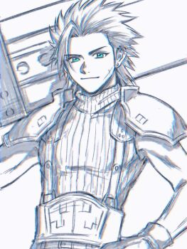 Rule 34 | 1boy, 3wa tari, aqua eyes, armor, belt, buster sword, closed mouth, cross scar, earrings, facial scar, final fantasy, final fantasy vii, hair slicked back, hand on own hip, highres, holding, holding sword, holding weapon, jewelry, light smile, looking at viewer, male focus, medium hair, over shoulder, pauldrons, ribbed shirt, scar, scar on cheek, scar on face, shirt, shoulder armor, sideburns, single earring, sleeveless, sleeveless turtleneck, solo, suspenders, sword, turtleneck, twitter username, upper body, weapon, weapon over shoulder, white background, zack fair