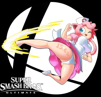 1girl absurdres ass breasts cosplay female_focus furry gen_1_pokemon highres humanized humanized_pokemon jigglypuff jigglypuff_girl joy_(pokemon) joy_(pokemon)_(cosplay) kicking minuspal nintendo panties personification pokemon pokemon_(anime) pokemon_(classic_anime) pokemon_(creature) solo super_smash_bros. thick_thighs thighs underwear watermark wide_hips