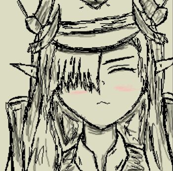 Rule 34 | 1girl, blue archive, closed eyes, facing viewer, greyscale, hat, highres, long hair, makoto (blue archive), monochrome, non-web source, pixel art, simple background, sketch, solo