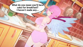 cooking english_text feathered_wings fried_egg frying_pan highres mystia_lorelei pink_hair rozen503 touhou wings