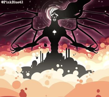 1boy @_(symbol) armor arms_up artist_name bad_end bad_link black_hair chest_jewel claws dark_persona divine_entity emperor_of_mankind extra_eyes fingernails fire gills glowing glowing_eyes halo hell laurel_crown laurels long_hair monster pinkblue43 roaring sharp_fingernails solo teeth the_dark_king warhammer_40k wings yellow_eyes yellow_halo