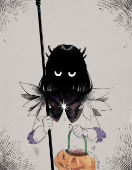 bishoujo_senshi_sailor_moon black_hair blunt_bangs gloves halloween_bucket highres jack-o&#039;-lantern looking_at_viewer medium_hair mercuri0ff purple_sailor_collar sailor_collar sailor_saturn silence_glaive star_(symbol) tomoe_hotaru trick-or-treating white_gloves