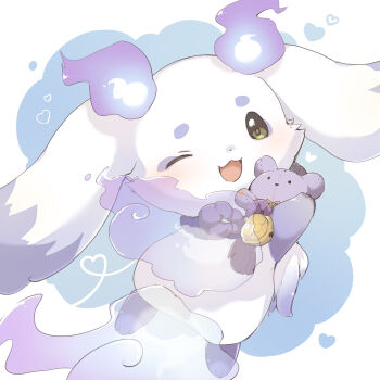 1other :3 ;d blue_background brown_eyes chibikemo chiko_(chi_p_71) commentary_request fire furry highres looking_at_viewer lunlun_(nijisanji) nijisanji one_eye_closed open_mouth other_focus purple_fire smile solo virtual_youtuber