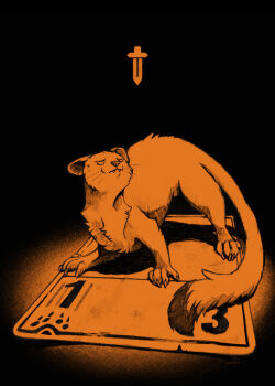 absurdres animal_focus black_background blank_eyes dagger fangs gameplay_mechanics highres inscryption kantera48 knife monochrome no_humans p03_(inscryption) solo stoat_(inscryption) trading_card weapon weasel