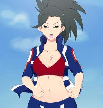 10s 1girl animated animated_gif black_eyes black_hair blue_jacket blue_pants blue_sky blue_suit boku_no_hero_academia bouncing bouncing_breasts bra breasts breathing_(animated) cleavage clenched_hands cloud collarbone cowboy_shot day easymc2 exercising female_focus formal_clothes high_collar jacket large_breasts long_hair looking_at_viewer looping_animation matching_hair/eyes midriff navel open_clothes open_jacket outdoors pants ponytail red_bra red_trim running short_hair short_sleeves sky solo sports_bra sportswear staring starpeace striped suit toned toned_female track_jacket track_pants track_suit track_uniform ugoira underwear yaoyorozu_momo