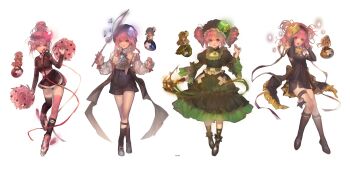 Rule 34 | 4girls, amulet clover, amulet dia, amulet heart, amulet spade, apron, asymmetrical legwear, beret, black dress, black gloves, black socks, blue shirt, choker, dia (shugo chara!), dress, drill hair, drill sidelocks, egg, female focus, frilled sleeves, frills, gloves, guardian chara, hair bun, hair ornament, hands on own head, hat, highres, hinamori amu, kneehighs, maid apron, maid headdress, miki (shugo chara!), mismatched legwear, multiple girls, pink hair, pom pom (cheerleading), ran (shugo chara!), ribbon, ribbon choker, shirt, shorts, shugo chara!, sidelocks, simple background, single hair bun, skates, socks, suu (shugo chara!), treble clef, twintails, white background, yellow eyes, yerm