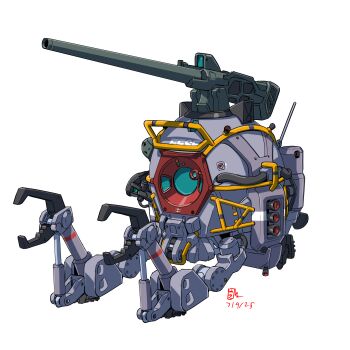 2025 absurdres ball_(gundam) cannon colored_lineart dated earth_federation_space_forces gundam gundam_gquuuuuux highres machinery mecha mecha_focus mobile_suit_gundam original pincers pravin_rao_santheran radio_antenna redesign robot roundel science_fiction signature weapon white_background yamashita_ikuto_(style)