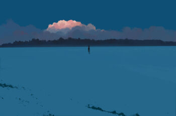 1other absurdres bangqiao_yan blue_theme cloud cloudy_sky forest highres nature original scenery silhouette sky snow solo standing very_wide_shot