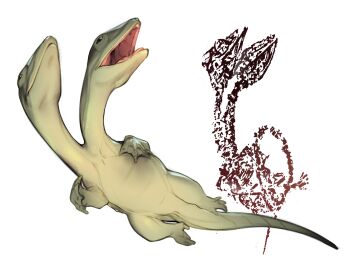 absurdres colored_skin combos_&amp;_doodles green_skin highres hyphalosaurus lizard multiple_heads no_humans open_mouth original simple_background solo tail white_background