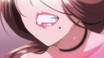 1girl 2023 20s animated animated_gif anime_screenshot black_choker brown_hair cheating_(relationship) choker clenched_teeth cosplay implied_sex lips lipstick long_hair makeup mature_female minamoto_no_raikou_(fate)_(cosplay) minamoto_no_raikou_(swimsuit_lancer)_(fate)_(cosplay) mole mole_under_mouth public_indecency public_restroom tagme teeth tsuma_ni_damatte_sokubai-kai_ni_iku_ja_nakatta yumiko_kimura