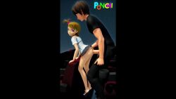 1boy 1girl 3d age_difference animated clothed_sex from_side futami_ami hair_bobbles hair_ornament hetero high_heels highres idolmaster loli looking_back microskirt movie_theater no_panties penis pleated_skirt ponchi sex sex_from_behind short_hair skirt standing tagme uncensored video