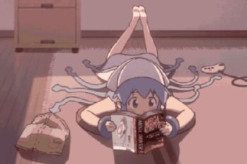 1girl animated animated_gif artist_request barefoot blue_eyes blue_hair blush bracelet chips_(food) controller dot_nose double-parted_bangs drawer dress eating feet feet_above_head feet_up floor food game_controller hat headscarf ikamusume jewelry legs_up living_hair long_hair lowres lying on_stomach reading shinryaku!_ikamusume solo squid_girl tentacle_hair third-party_source waving_legs white_dress