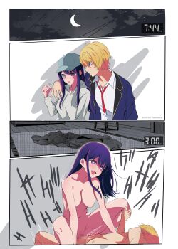 1boy 1girl absurdres assertive_female before_and_after breasts censored cowgirl_position femdom girl_on_top hetero highres hoshino_ai hoshino_aquamarine huge_filesize incest kevcrexx large_breasts long_hair mosaic_censoring mother_and_son multiple_views nipples nude oshi_no_ko sequential sex spread_legs straddling