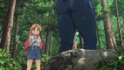 2girls animated anime_screenshot arato_nagi ass ass_focus bag belt black_hair blonde_hair blue_pants buttons denim dress_shirt from_behind gloves green_eyes highres huge_ass jeans long_hair map multiple_girls outdoors pants rock ruri_no_houseki shirt shirt_tucked_in shoulder_bag sleeveless sleeves_rolled_up sound tagme tanigawa_ruri thick_thighs thighs video white_gloves white_shirt wide_hips