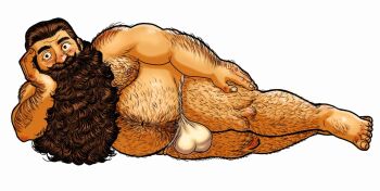 1boy bara beard belly bulge covered_penis derivative_work dungeon_meshi dwarf edmichell facial_hair fake_horns fat fat_man foot_hair full_beard full_body hairy helmet horned_helmet horns large_pectorals long_beard looking_at_viewer lying male_focus mature_male muscular muscular_male mustache navel_hair nipples on_side pectorals screenshot_redraw senshi_(dungeon_meshi) solo stomach thick_arm_hair thick_beard thick_chest_hair thick_eyebrows thick_leg_hair thick_mustache thick_navel_hair thick_thighs thighs very_hairy very_long_beard