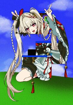 0p78xopwsj83779 1girl black_hat braid cloud desktop_(computing) diamond_(shape) diamond_facial_mark facial_mark hashtag-only_commentary hat heart heart_facial_mark honkai:_star_rail honkai_(series) long_sleeves multicolored_hair open_mouth pixel_art sparkle_(honkai:_star_rail) sparxie_(honkai:_star_rail) streaked_hair twintails white_hair