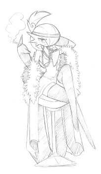 1girl absurdres artist_name black_gloves black_thighhighs bob_cut clothed_pokemon crossed_legs dress elbow_gloves flapper_girl gardevoir gen_3_pokemon gloves hair_over_one_eye highres jewelry necklace nintendo on_stool pokemon pokemon_(creature) signature sitting smile stool superiordutchsauce thighhighs