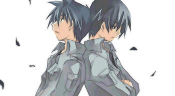 Rule 34 | 00s, 2boys, back-to-back, blue hair, clannad, kera, male focus, multiple boys, okazaki tomoya, short hair, yoshino yuusuke
