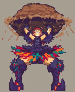 aqua_eyeshadow bandaged_arm bandaged_hand bandages commentary english_commentary eyeshadow facial_mark fire_emblem fire_emblem_engage fur_sleeves glaceo looking_at_viewer makeup nintendo orange_hair panette_(fire_emblem) short_bangs stitched_mouth stitches