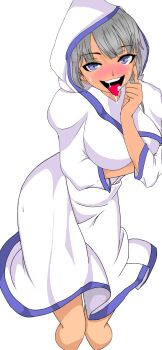 1girl ahegao artist_request blue_eyes breasts christianity female_focus grey_hair highres indian large_breasts licking mother_teresa open_mouth religion short_hair solo