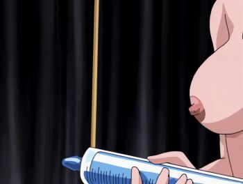 00s 1girl 2001 animated animated_gif bible_black bible_black_night_of_the_walpulgiss blonde_hair breasts high_ponytail injection large_breasts lips nipples ponytail purple_eyes saeki_kaori sweat tagme