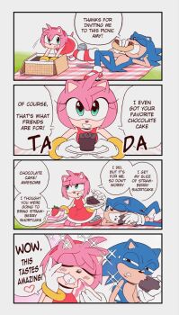 Rule 34 | 235 sweet, 4koma, amy rose, bent over, blue fur, blue hair, blush, boots, bracelet, cake, chili dog, chocolate cake, comic, dress, eating, food, gloves, grass, green eyes, hairband, jewelry, lying, medium hair, picnic, picnic basket, picnic blanket, pink fur, pink hair, saliva, sega, shoes, socks, sonic (series), sonic the hedgehog, spiked hair, strawberry shortcake, sweatdrop, tail