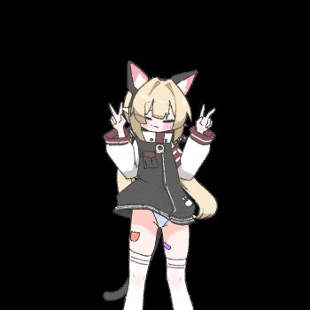 1girl animal_ear_hairband animal_ears animated animated_gif armband artist_request bandaid bandaid_on_leg bandaid_on_thigh blonde_hair blush_stickers cat_ear_hairband cat_ears cat_tail closed_mouth commentary_request commission double_v elf fake_animal_ears fake_tail green_eyes hairband jacket korean_commentary leotard long_hair long_sleeves multicolored_jacket oc_(atj7359) open_mouth original paw_print pointy_ears red_armband second-party_source simple_background solo swaying tail thighhighs twintails two-tone_jacket v very_long_hair white_leotard white_thighhighs