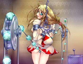 1girl arms_behind_back ass bdsm bead_sex_machine beads blonde_hair blue_eyes blush bondage bound bound_arms bound_wrists box_tie breasts breasts_out chain crotch_rope crotch_rub cuffs female_focus final_fantasy final_fantasy_tactics from_behind highres long_hair looking_back machine medium_breasts monikano nipples predicament_bondage pussy_juice robe rope_walking sex_machine shackles solo tears torn_clothes white_mage white_mage_(fft) white_mage_(final_fantasy)