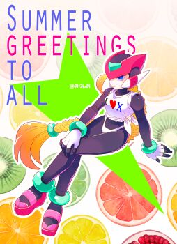 Rule 34 | 1girl, absurdres, android, bliss zero (mega man), blonde hair, blue eyes, breasts, english text, full body, genderswap, genderswap (mtf), gloves, helmet, highres, long hair, mega man (series), mega man zero (series), no-rishio, solo, svc chaos, very long hair, zero(z) (mega man), zero (mega man)