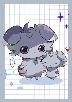 ... closed_eyes closed_mouth colored_sclera espurr gen_6_pokemon grey_fur heart highres mendako_(tyatyaumai29) nintendo no_humans parted_lips pokemon pokemon_(creature) pokemon_focus purple_eyes purple_sclera simple_background size_difference smile speech_bubble spoken_ellipsis spoken_heart star_(symbol)