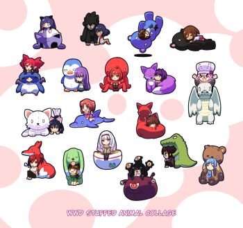 &gt;_&lt; 6+girls :d =_= alternate_color amagi_brilliant_park animal_ears annotation_request aozaki_touko bags_under_eyes barefoot beholder black_gloves black_hair black_lagoon black_legwear black_pants blue_dress blue_eyes blue_hair blue_skirt bow bowtie brown_eyes brown_hair cat_ears cat_tail chef_hat chibi cigarette clannad closed_eyes colored_sclera crossover cyclops demon_girl disgaea dress etna_(disgaea) extra_eyes frederica_sawyer fujibayashi_ryou furfrou furfrou_(natural) gazer_(monster_girl_encyclopedia) gen_6_pokemon gj-bu gloves green_eyes hair_bow hair_tubes hakurei_reimu hat hexunart highres honekoneko_(psg) hugging_object idolmaster idolmaster_(classic) kara_no_kyoukai koborii_(amaburi) kusakabe_misao long_hair lucky_star mikakunin_de_shinkoukei monster_girl monster_girl_encyclopedia monster_girl_encyclopedia_ii multicolored_hair multiple_crossover multiple_girls nintendo noihara_himari omamori_himari one-eyed open_mouth orange_hair pants panty_&amp;_stocking_with_garterbelt partially_annotated pink_background pink_eyes pink_sweater plaid_clothes plaid_skirt pokemon pokemon_(creature) pokemon_xy ponytail prinny purple_eyes purple_hair red_bow red_bowtie red_eyes red_hair red_skirt sharp_teeth shijou_takane shiny_pokemon shirt sina_(pokemon) sitting skirt smile smoking stocking_(psg) stuffed_animal stuffed_cat stuffed_crocodile stuffed_dog stuffed_dolphin stuffed_dragon stuffed_fox stuffed_octopus stuffed_penguin stuffed_toy sumeragi_shion suzumiya_haruhi suzumiya_haruhi_no_yuuutsu sweater tail teddy_bear teeth tentacles thighhighs tongue tongue_out touhou twintails two_side_up white_hair white_shirt yellow_eyes yellow_sclera yonomori_kobeni