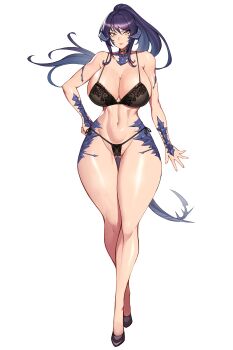 1girl absurdres au_ra black_bra black_hair black_panties black_shoes blush bra breasts brown_eyes cleavage closed_mouth commission dragon_horns dragon_tail eyebrows_hidden_by_hair final_fantasy final_fantasy_xiv full_body gluteal_fold gurimjang hand_on_own_hip highleg highleg_panties highres horns large_breasts large_variant_set lipstick long_hair looking_at_viewer makeup navel panties pixiv_commission ponytail sapphira_nyx scales shoes simple_background solo stomach tail thick_thighs thighs underwear underwear_only variant_set warrior_of_light_(ff14) white_background