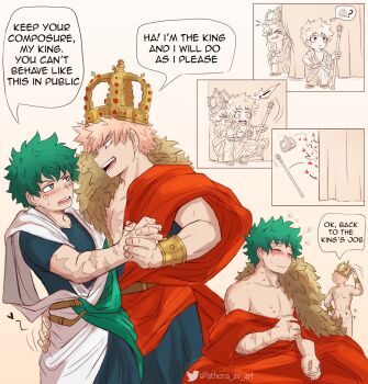 aftersex ass athena_av bakugou_katsuki bite_mark blonde_hair blush boku_no_hero_academia bones_(company) cane completely_nude curly_hair embarrassed freckles grabbing_another&#039;s_ass green_hair groping hickey highres king kiss messy_hair midoriya_izuku nervous nude scar sex shounen_jump spiked_hair surprised toga yaoi