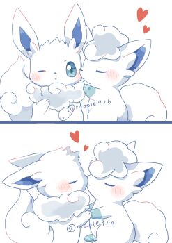 alolan_form alolan_vulpix artist_name eevee fakemon gen_1_pokemon gen_7_pokemon heart highres kana_(maple926) kiss kissing_cheek nintendo no_humans pokemon pokemon_(creature) pokemon_focus