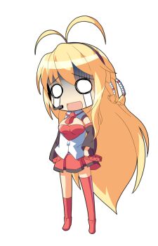 Rule 34 | 1girl, :d, antenna hair, big head, black sleeves, blonde hair, boots, breasts, cleavage cutout, clothing cutout, collared shirt, commentary request, crying, crying with eyes open, dairi, deformed, detached sleeves, full body, gloom (expression), hair between eyes, headset, kneehighs, large variant set, layered shirt, long hair, long sleeves, medium breasts, miniskirt, necktie, o o, open mouth, red boots, red necktie, red shirt, red skirt, red socks, red thighhighs, shaded face, shirt, single sock, single thighhigh, skirt, smile, socks, solo, standing, tachi-e, tears, thighhighs, tsurumaki maki, variant set, very long hair, voiceroid, white shirt, wing collar