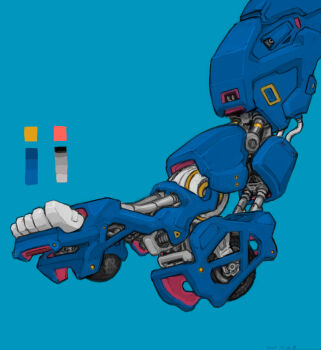 blue_background color_guide feet highres machine mecha nakasu_e no_humans original robot simple_background