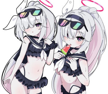 1girl blue_archive commentary_request halo highres long_hair multiple_views open_mouth partial_commentary plana_(blue_archive) solo swimsuit zuyosh