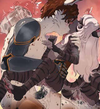 1boy 1girl amalia_(clara_(roringclara)) animal_ears animal_on_finger barefoot brown_hair butterchalk cat_ears cat_girl cat_tail cross-section flat_chest furry furry_female furry_male furry_with_furry grey_fur hetero highres interspecies licking licking_another&#039;s_neck loli long_hair multiple_views nipples original penis pussy rabbit_boy rabbit_ears sex short_hair striped_fur tail testicles uncensored vaginal very_short_hair white_hair