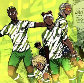 5boys ball blue_lock dark-skinned_male dark_skin green_shorts kuso_(blue_lock) male_focus multiple_boys shorts soccer_ball soccer_uniform sportswear stadium tagme