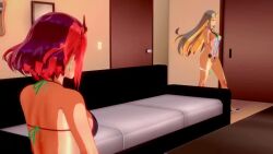 1futa 1girl 3d afterglow animated ass audible_speech big_breasts blonde_hair bondsheet breasts cum dildo doggystyle ejaculation ejaculation_while_penetrated futa_with_female futanari indoors mythra_(xenoblade) nipples pyra_(xenoblade) sex sex_from_behind sex_toy sound squirting video xenoblade_chronicles_(series) xenoblade_chronicles_2