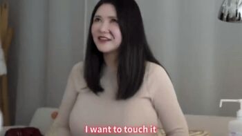 Rule 34 | 2girls, animated, animated gif, breasts, grabbing own breast, large breasts, multiple girls, okita anri, real life, slow motion, subtitled, sweater, third-party edit