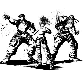 1girl blade43883059 boots breasts clark_still female_focus gloves highres huge_breasts large_breasts leather leona_heidern long_hair military pale_skin pants ponytail ralf_jones shirt shoes standing tank_top the_king_of_fighters thick_thighs thighs wide_hips yukit