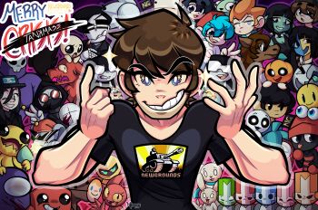 2021 absurdres adventures_with_anxiety alien_hominid alien_hominid_(character) among_us anxiety_(adventures_with_anxiety) artist_self-insert backwards_hat battleblock_theater beanie black_shirt blue_hair blue_knight_(castle_crashers) boyfriend_(friday_night_funkin&#039;) cassette_girl_(softdon) castle_crashers cigarette dad_&#039;n_me dad_(dad_&#039;n_me) demon_girl doki ena_(ena) ena_(series) ena_(web_series) everyone fancy_pants_adventure fancy_pants_man friday_night_funkin&#039; gentles_(jaquin) gildedguy gildedguy_(series) green_knight_(castle_crashers) grin grunt_(madness_combat) hair_between_eyes hank_j._wimbleton happy_ena hat hatty_hattington highres horse_with_a_human_mask_on_a_tightrope horse_with_a_human_mask_on_a_tightrope_(character) impostor_(among_us) isaac_(the_binding_of_isaac) john_captain looking_at_viewer madness_combat margo_(joel_g) meat_boy merry_christmas mimny moony_(ena) nabi newgrounds nox_(james_lee) one_eye_closed orange_hair orange_knight_(castle_crashers) original pico_(newgrounds) pico_(newgrounds_series) pink_knight_(castle_crashers) pump_(sr_pelo) purple_(among_us) real_life real_life_insert red_knight_(castle_crashers) ritz_(character) ritz_(game) satina_(character) satina_(series) shirt skid_(sr_pelo) smile spooky_month steve_(tankmen) strawberry_clock super_meat_boy t-shirt tankman_(newgrounds) tankmen tarboy_(james_lee) the_binding_of_isaac the_clock_crew there_she_is!! tom_fulp